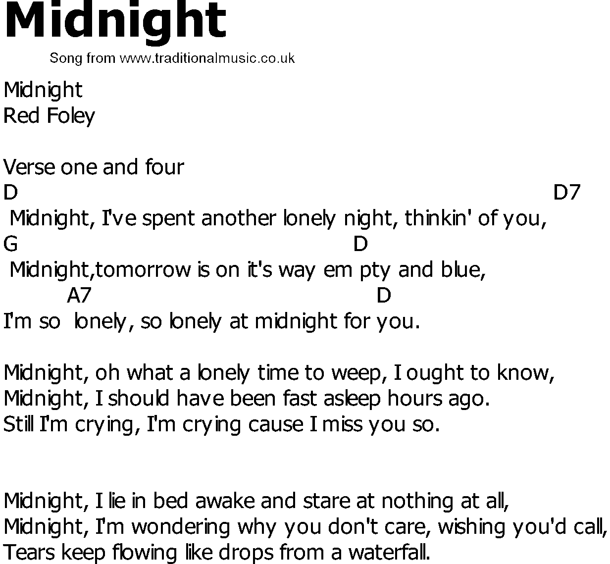 Old Country song lyrics with chords - Midnight