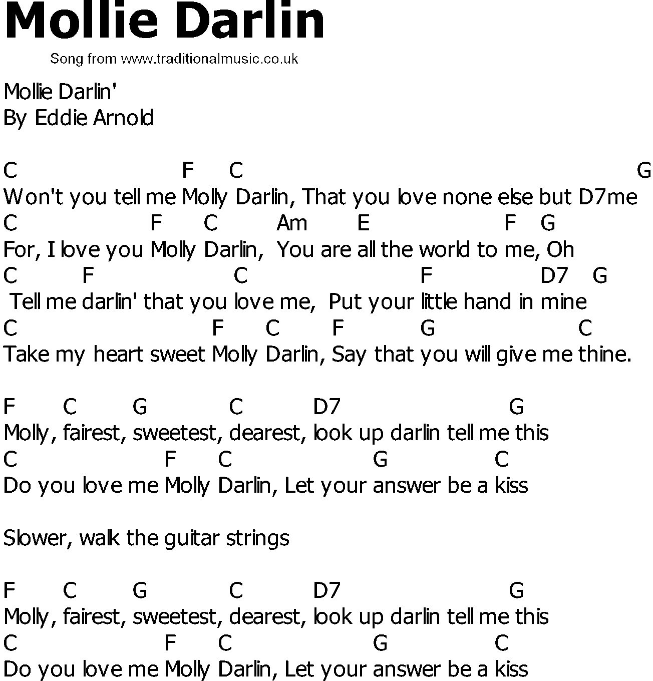 Old Country song lyrics with chords - Mollie Darlin