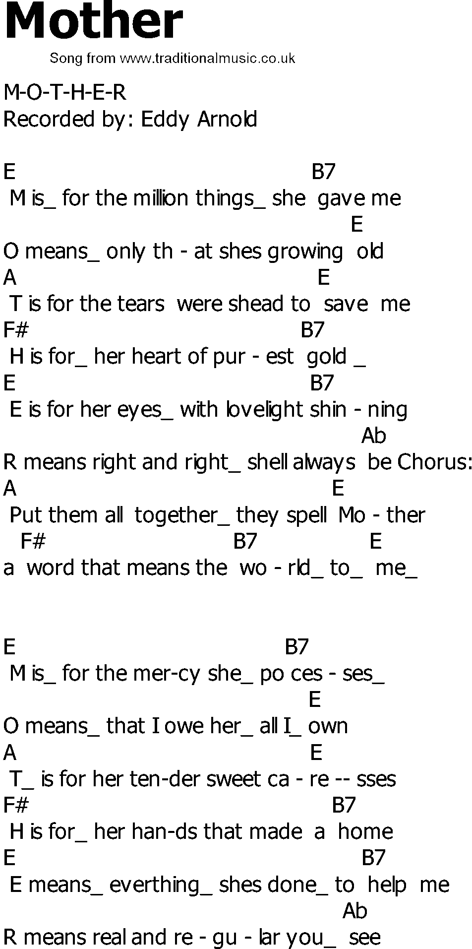Old Country song lyrics with chords - Mother