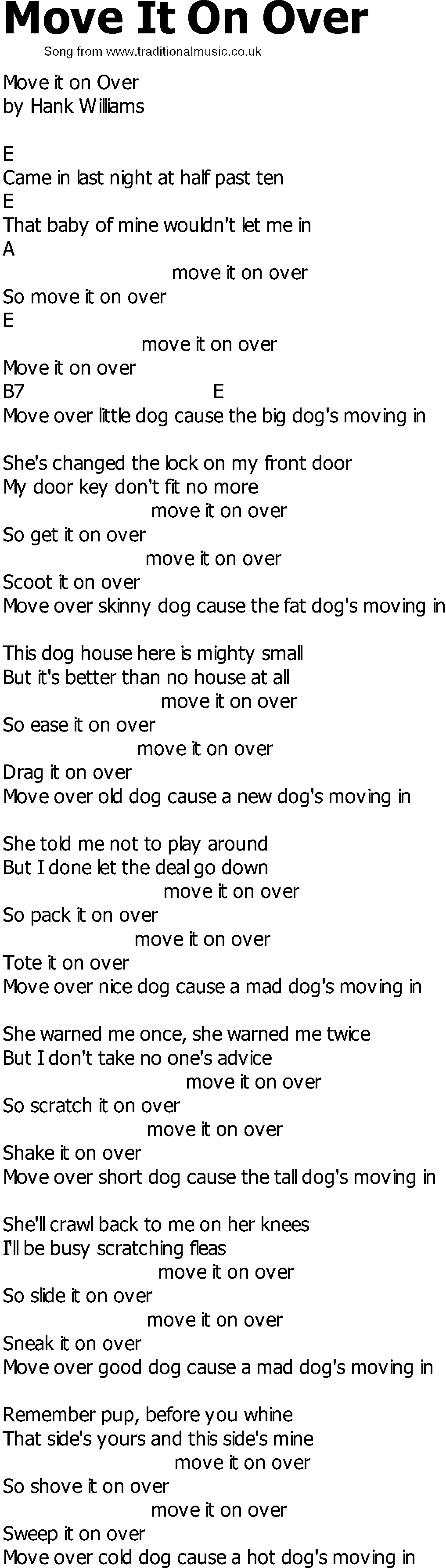 Old Country song lyrics with chords - Move It On Over