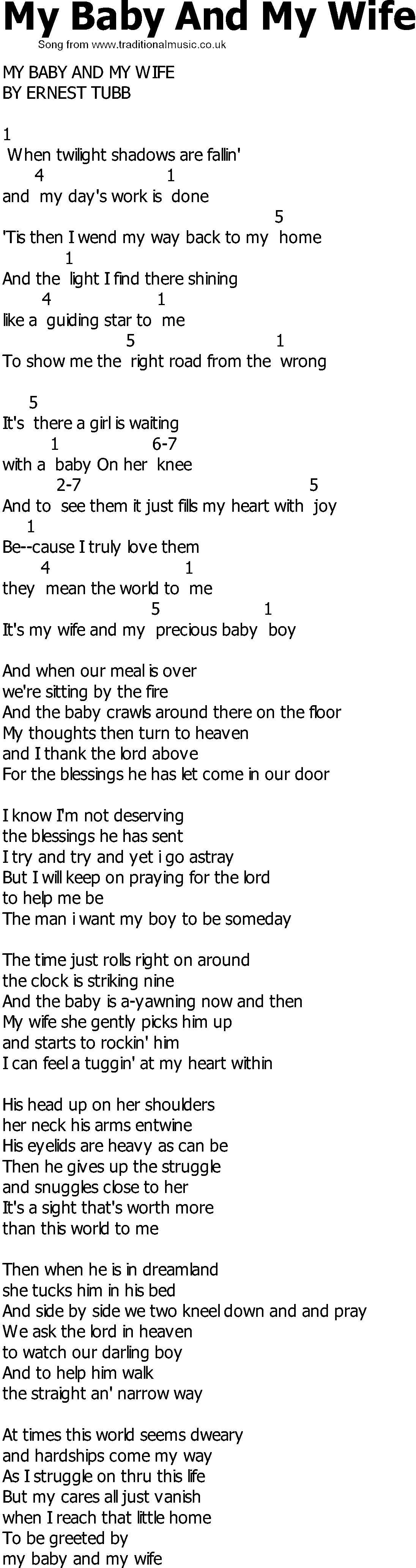 Old Country song lyrics with chords - My Baby And My Wife