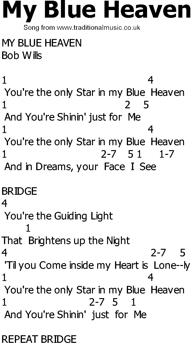 Old Country song lyrics with chords - My Blue Heaven
