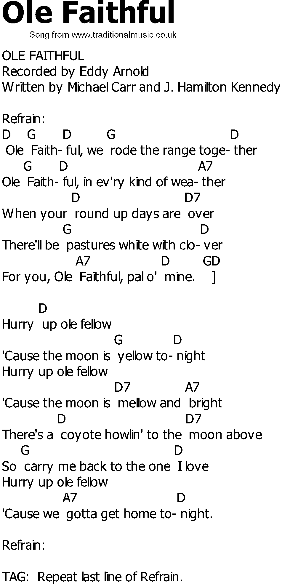 Old Country song lyrics with chords - Ole Faithful