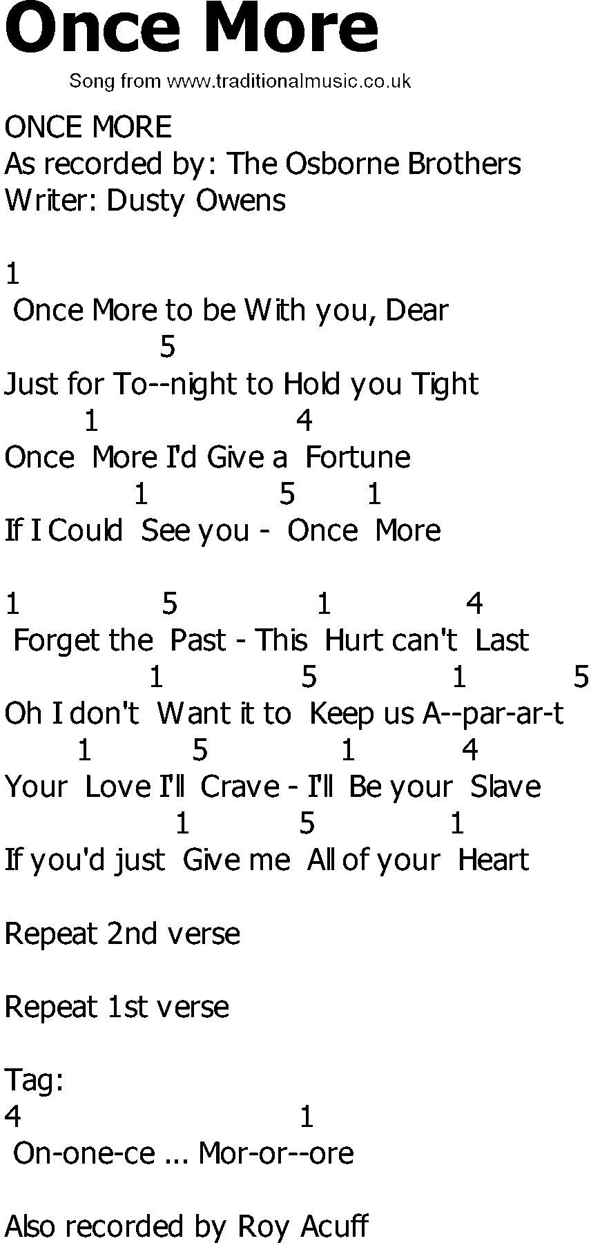 Old Country song lyrics with chords - Once More
