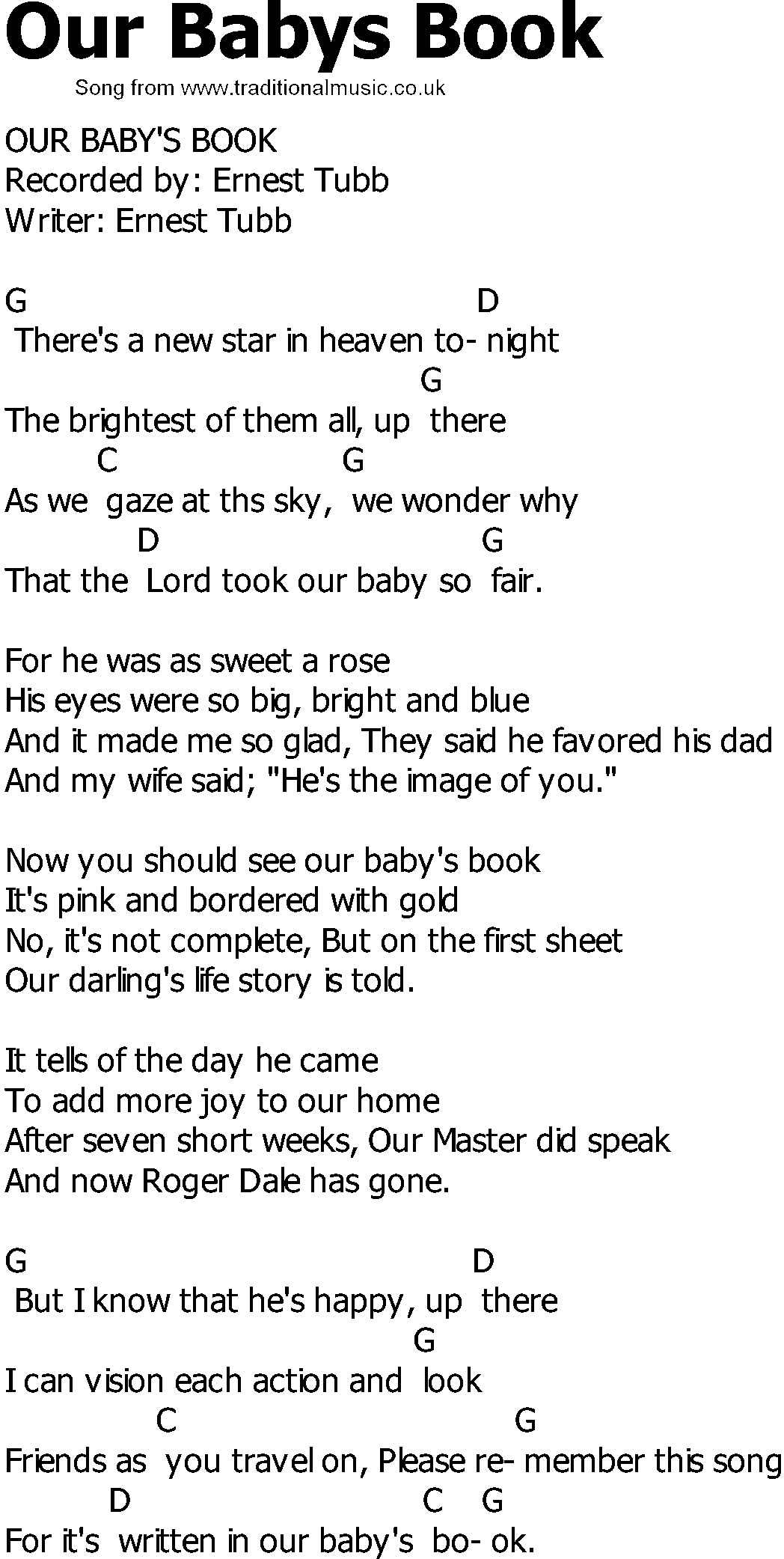 Old Country song lyrics with chords - Our Babys Book