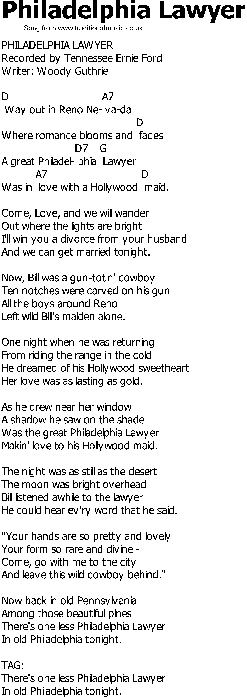 Old Country song lyrics with chords - Philadelphia Lawyer