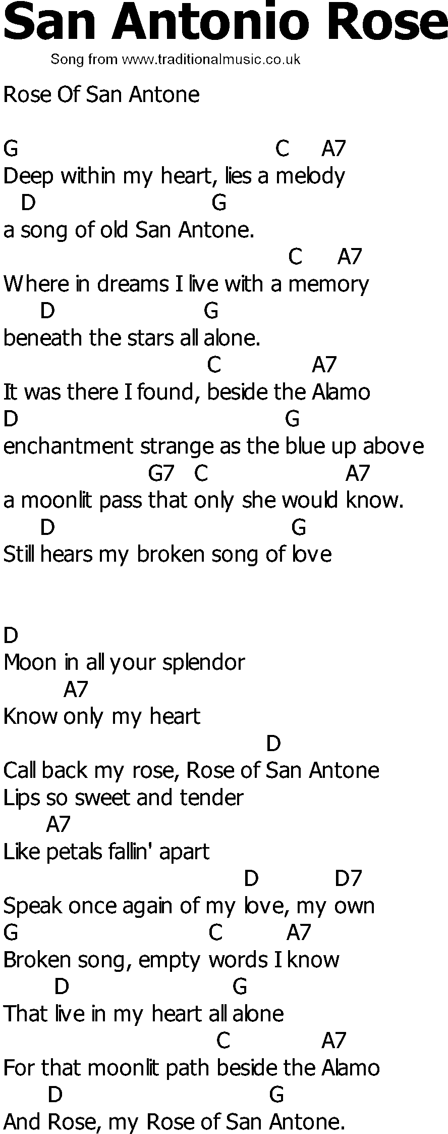 Old Country song lyrics with chords - San Antonio Rose