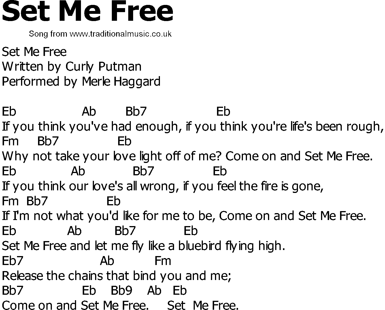 Old Country song lyrics with chords - Set Me Free