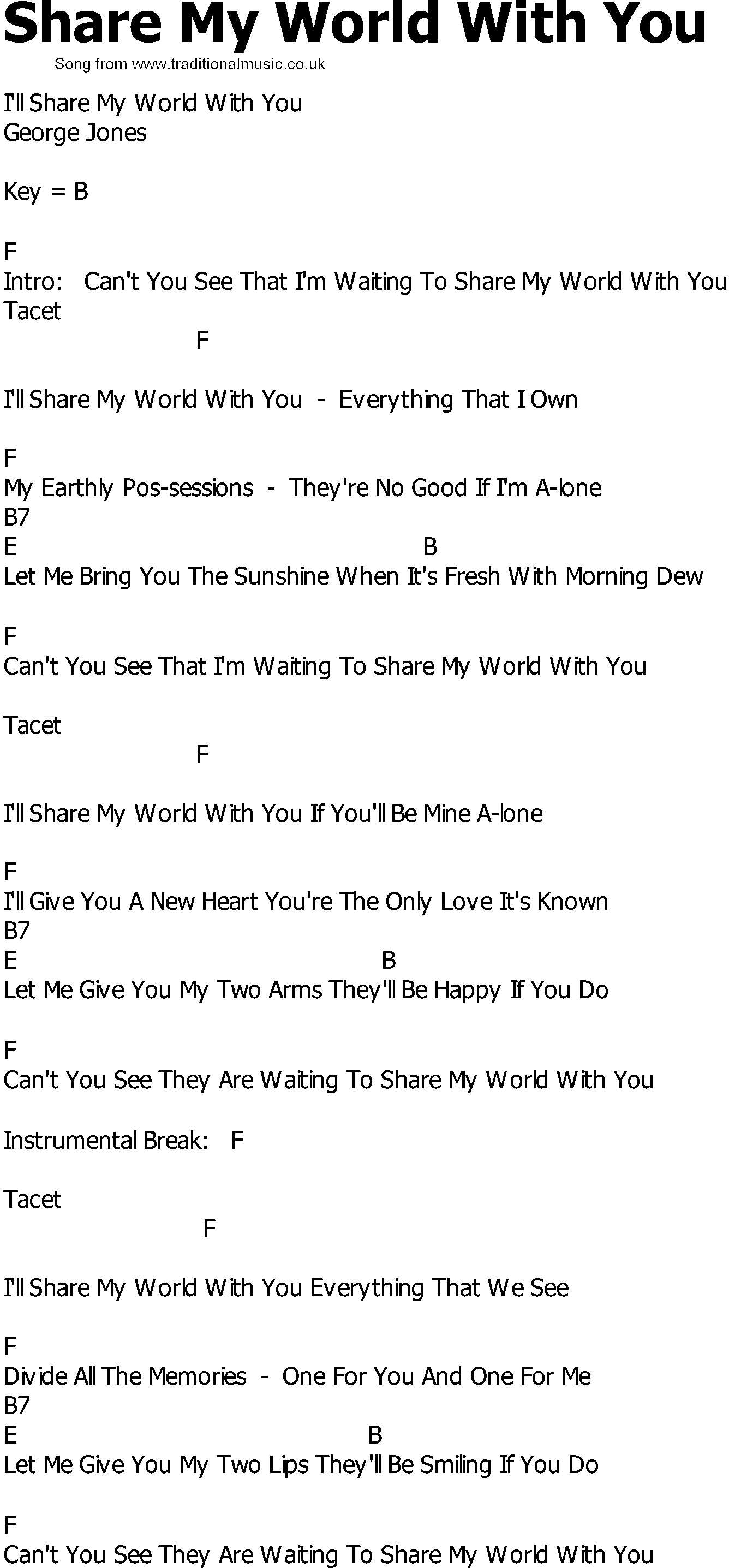Old Country song lyrics with chords - Share My World With You