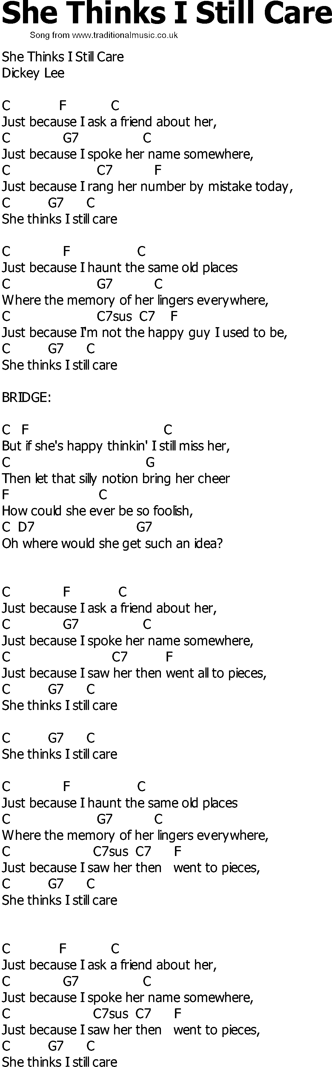 Old Country song lyrics with chords - She Thinks I Still Care