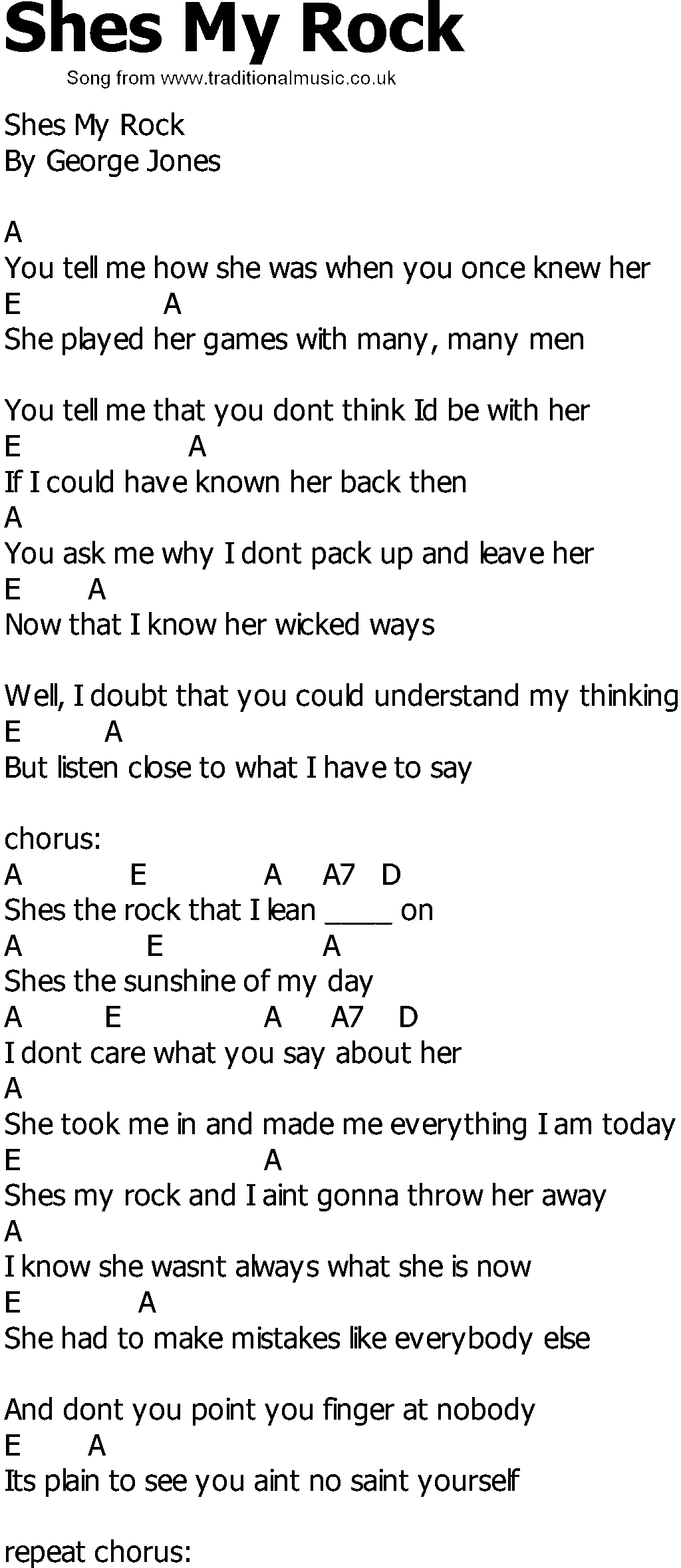 Old Country song lyrics with chords - Shes My Rock