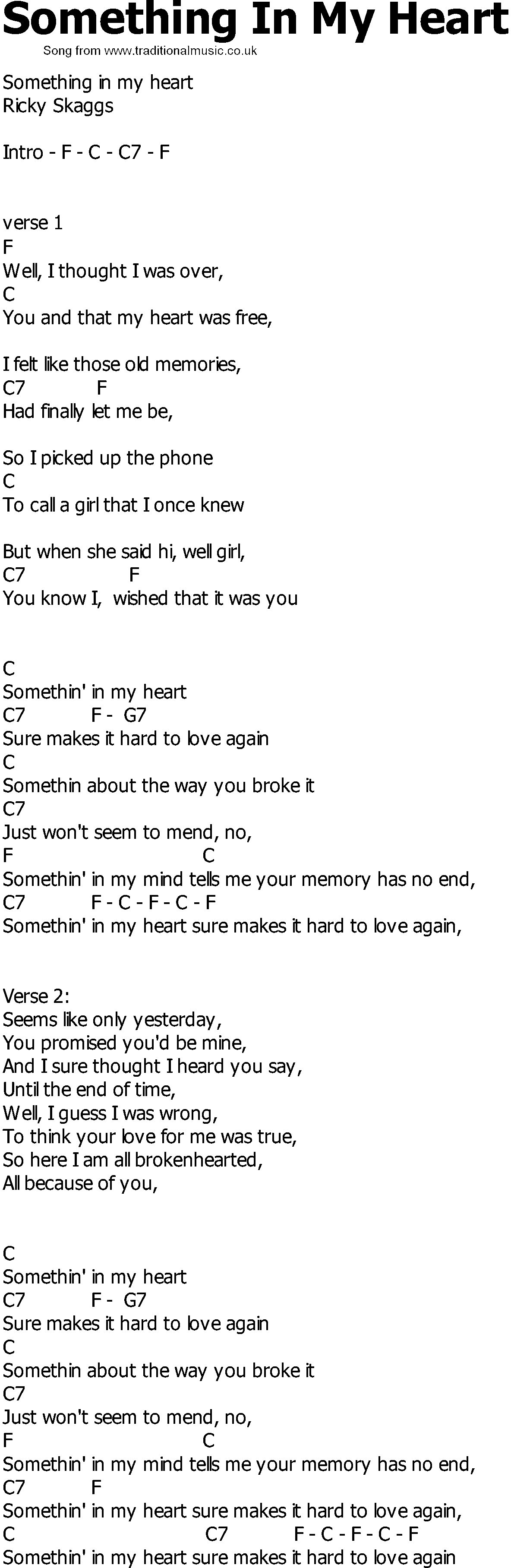 Old Country song lyrics with chords - Something In My Heart