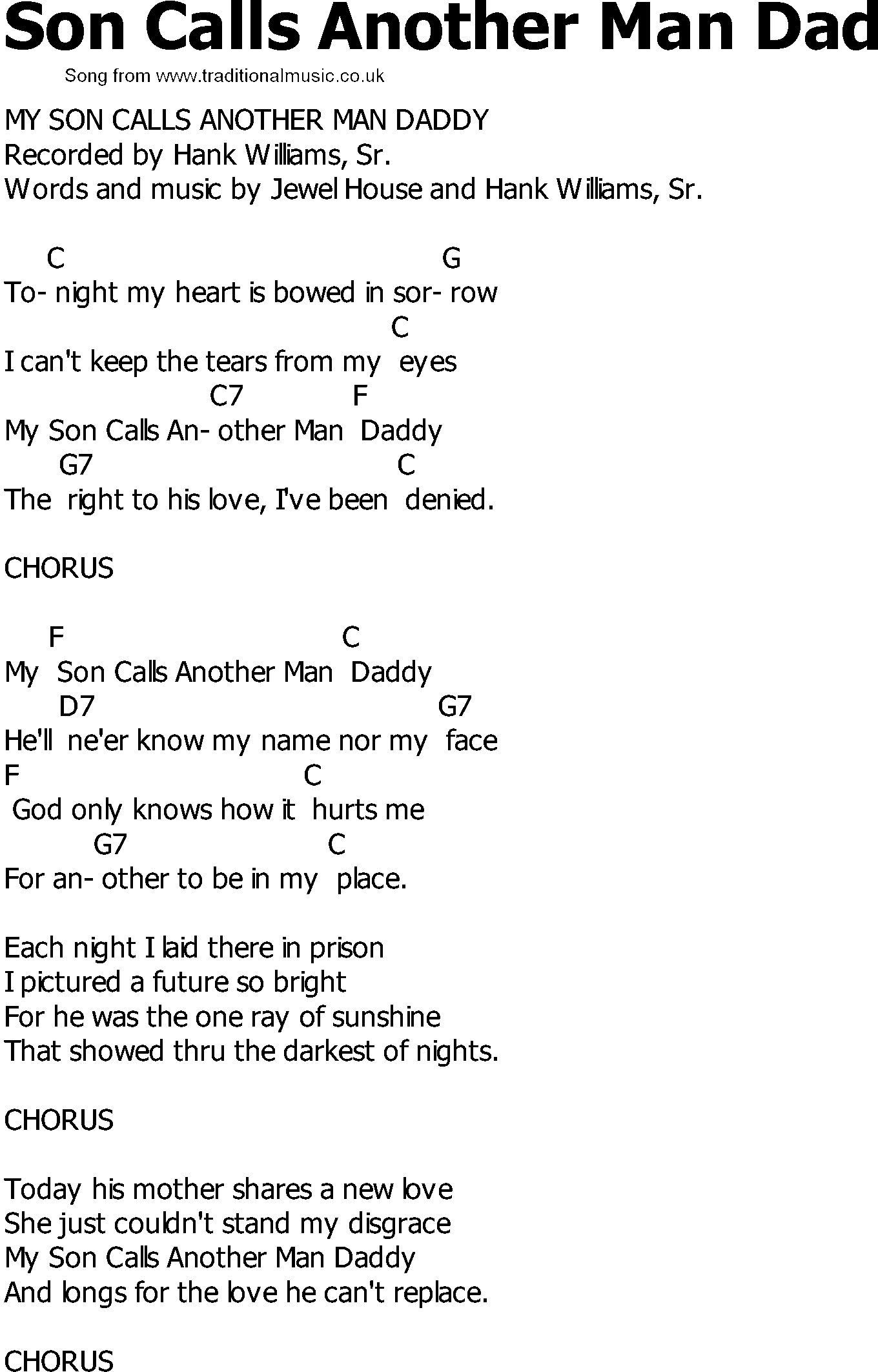 Old Country song lyrics with chords - Son Calls Another Man Dad