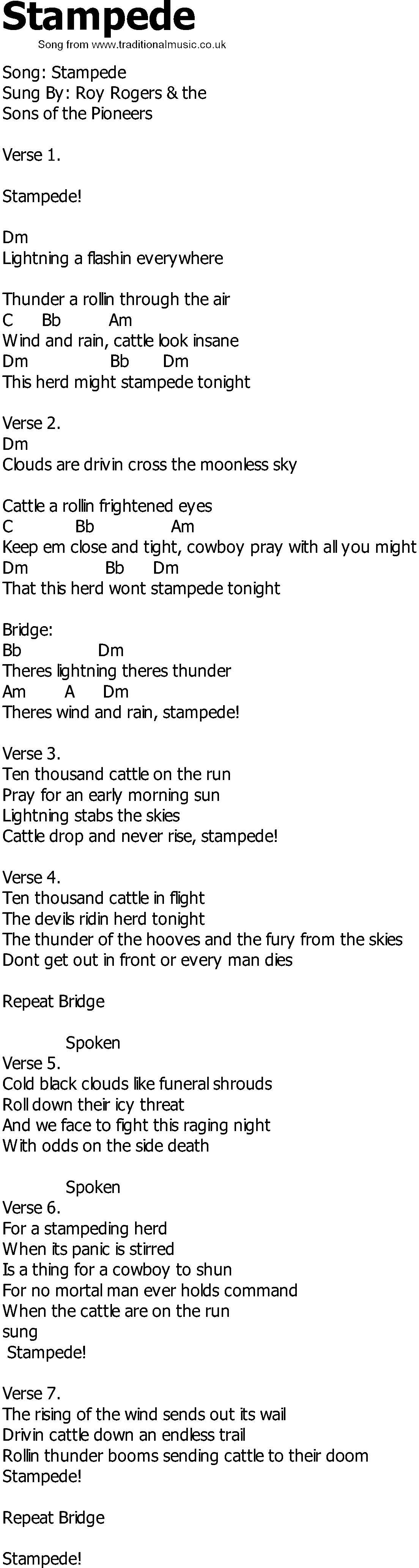 Old Country song lyrics with chords - Stampede