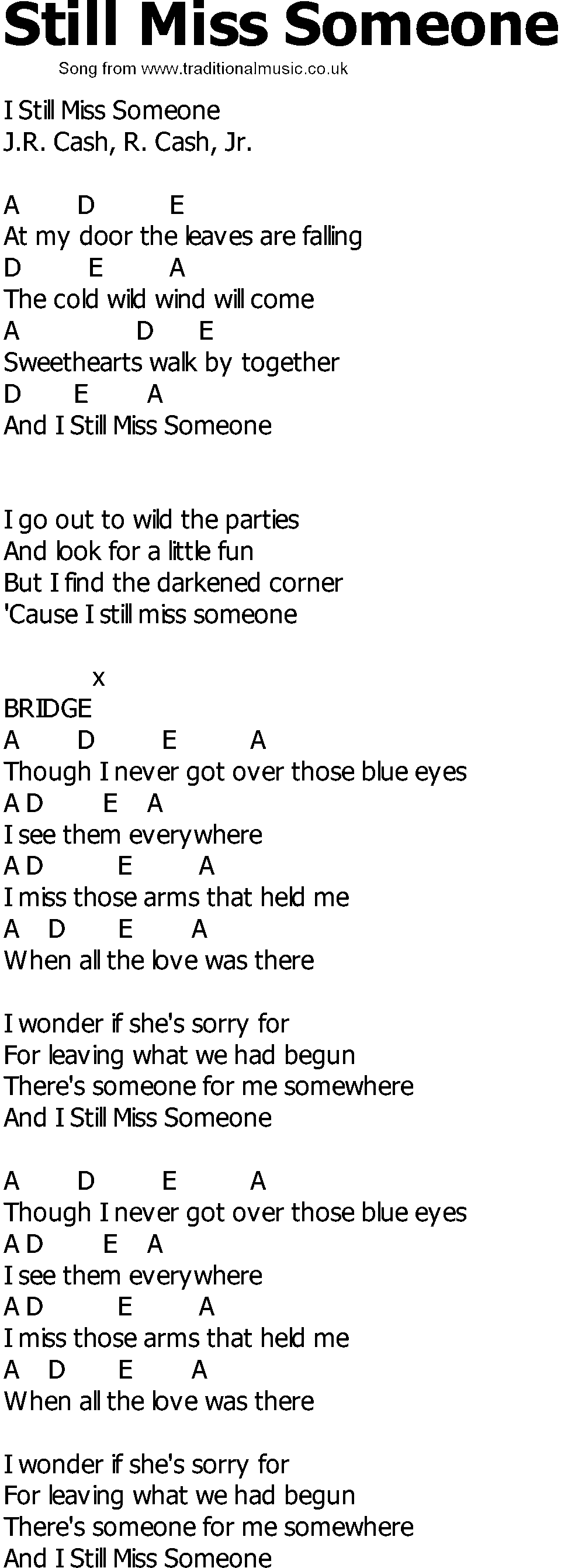 Old Country song lyrics with chords - Still Miss Someone