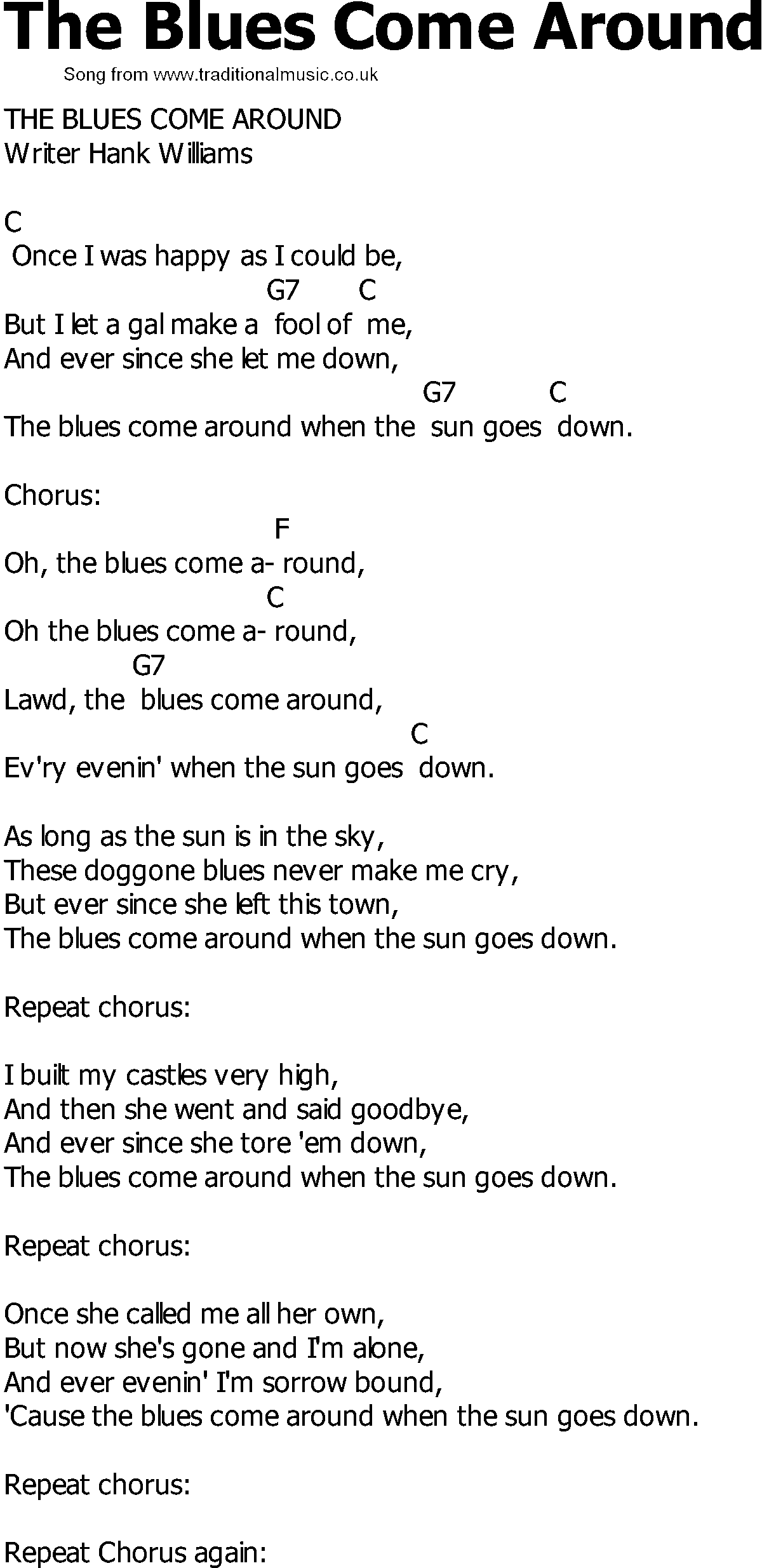 Old Country song lyrics with chords - The Blues Come Around