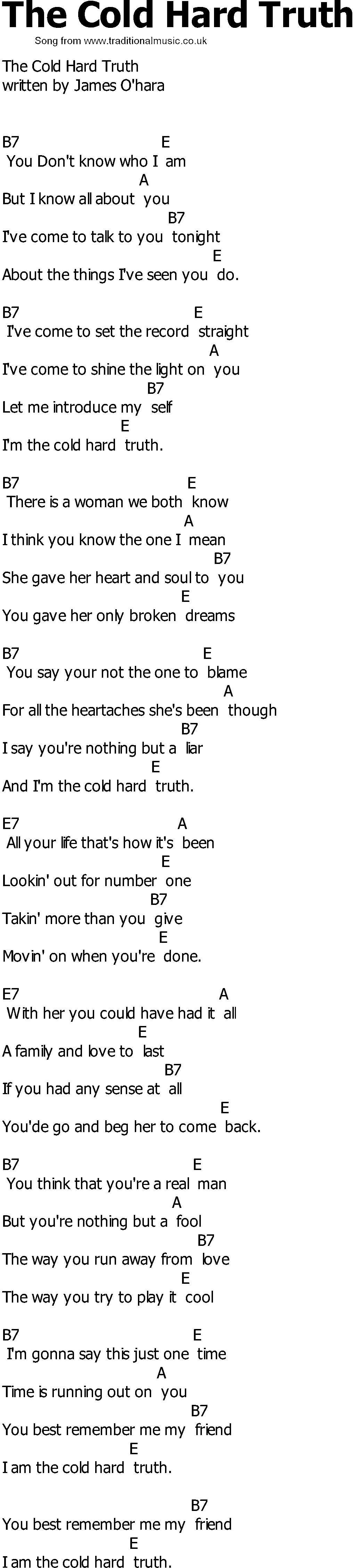 Old Country song lyrics with chords - The Cold Hard Truth