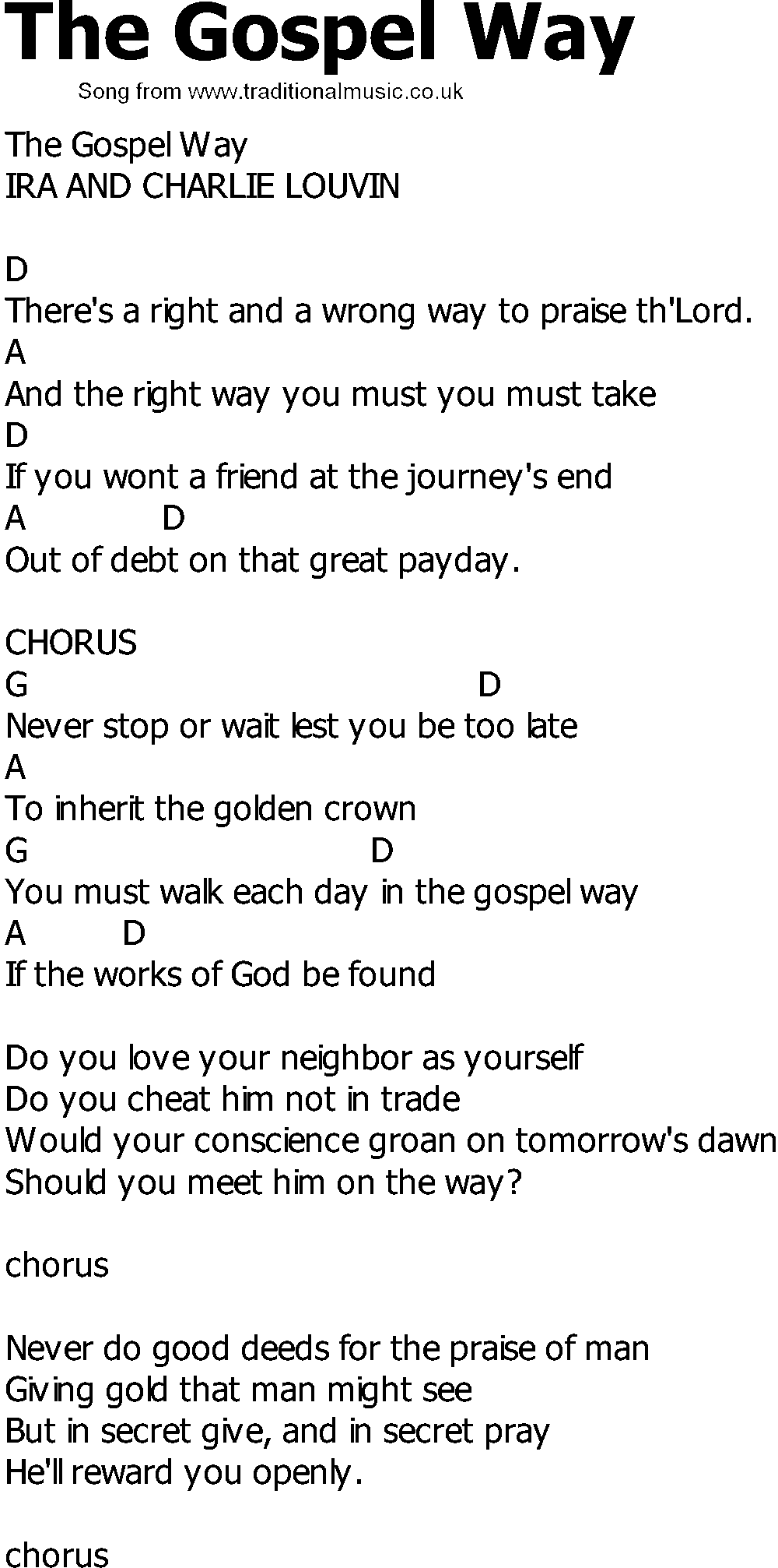 Old Country song lyrics with chords - The Gospel Way
