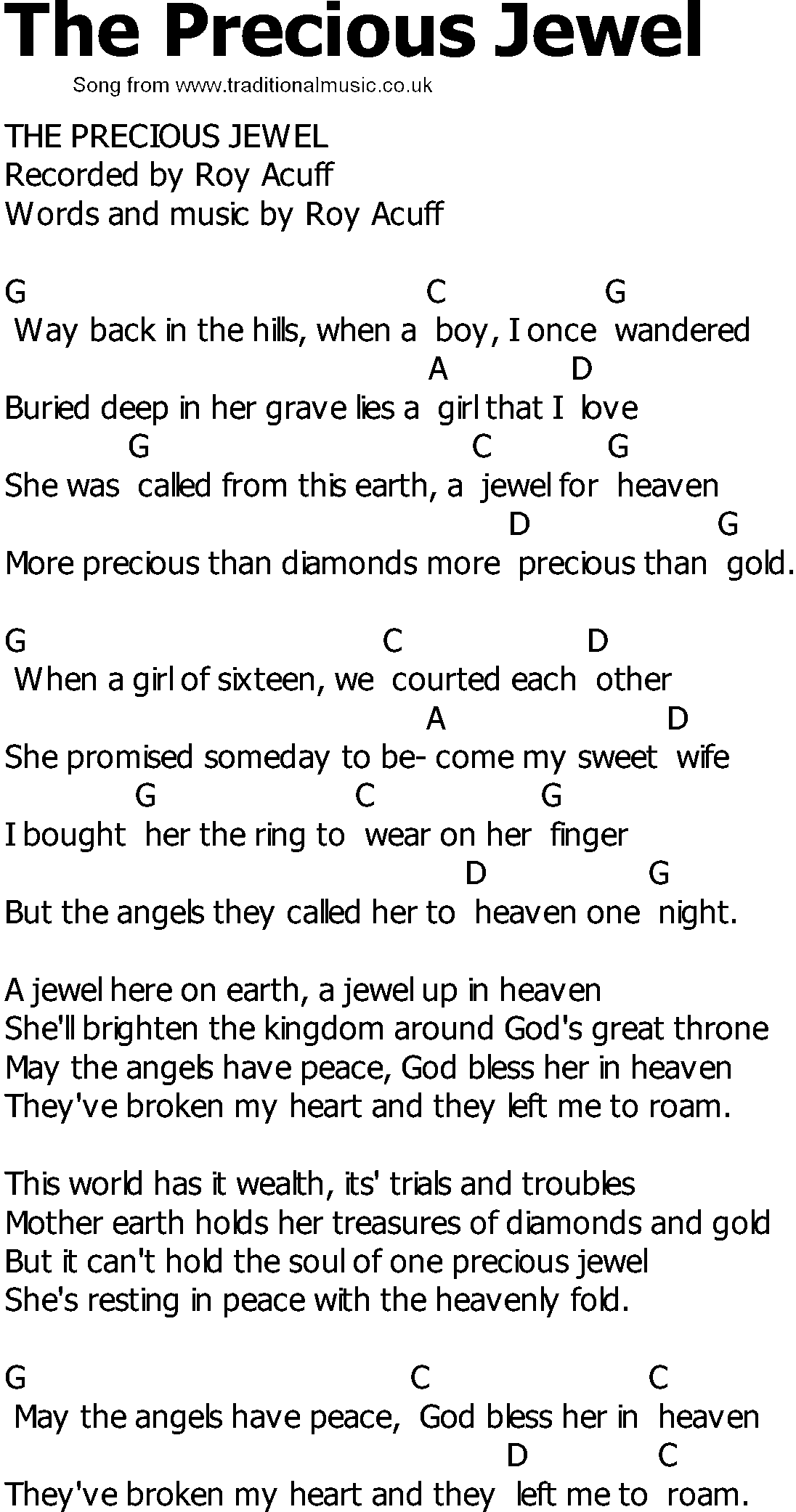 Old Country song lyrics with chords - The Precious Jewel