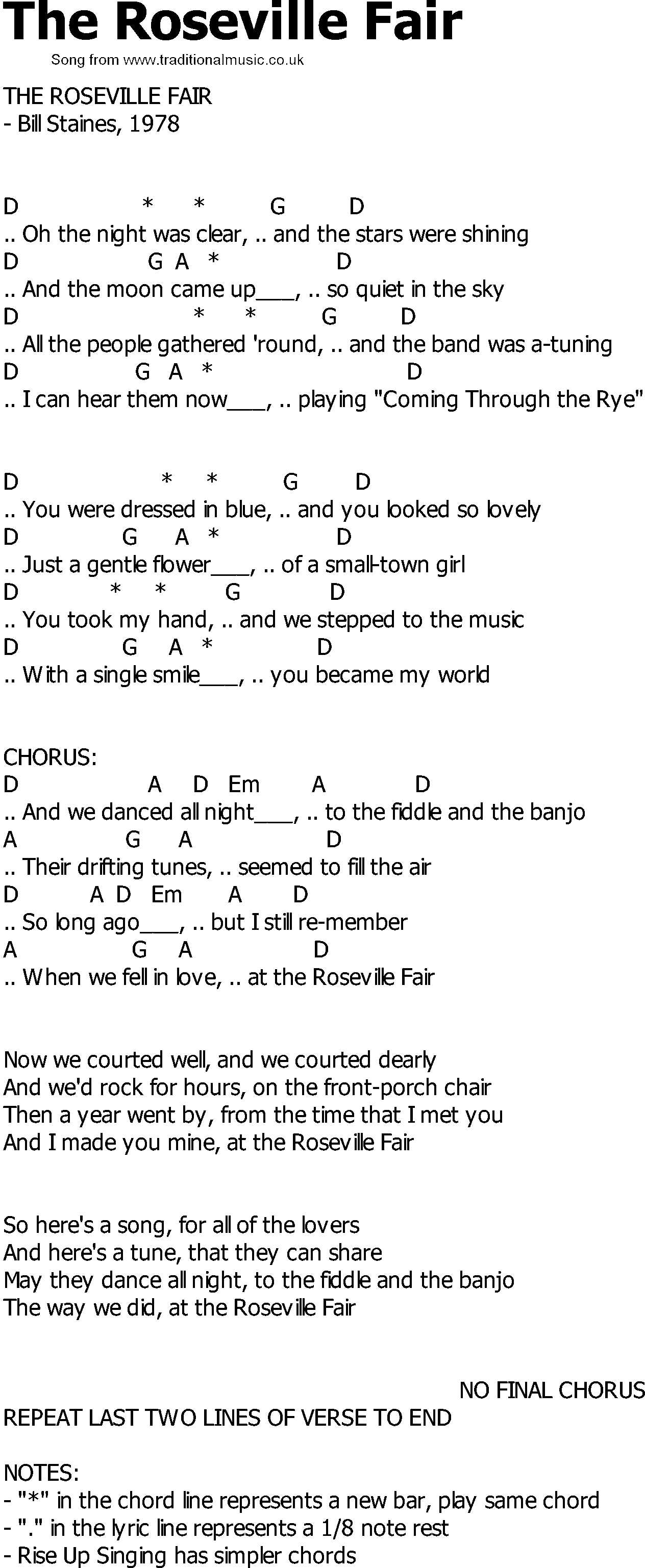 Old Country song lyrics with chords - The Roseville Fair