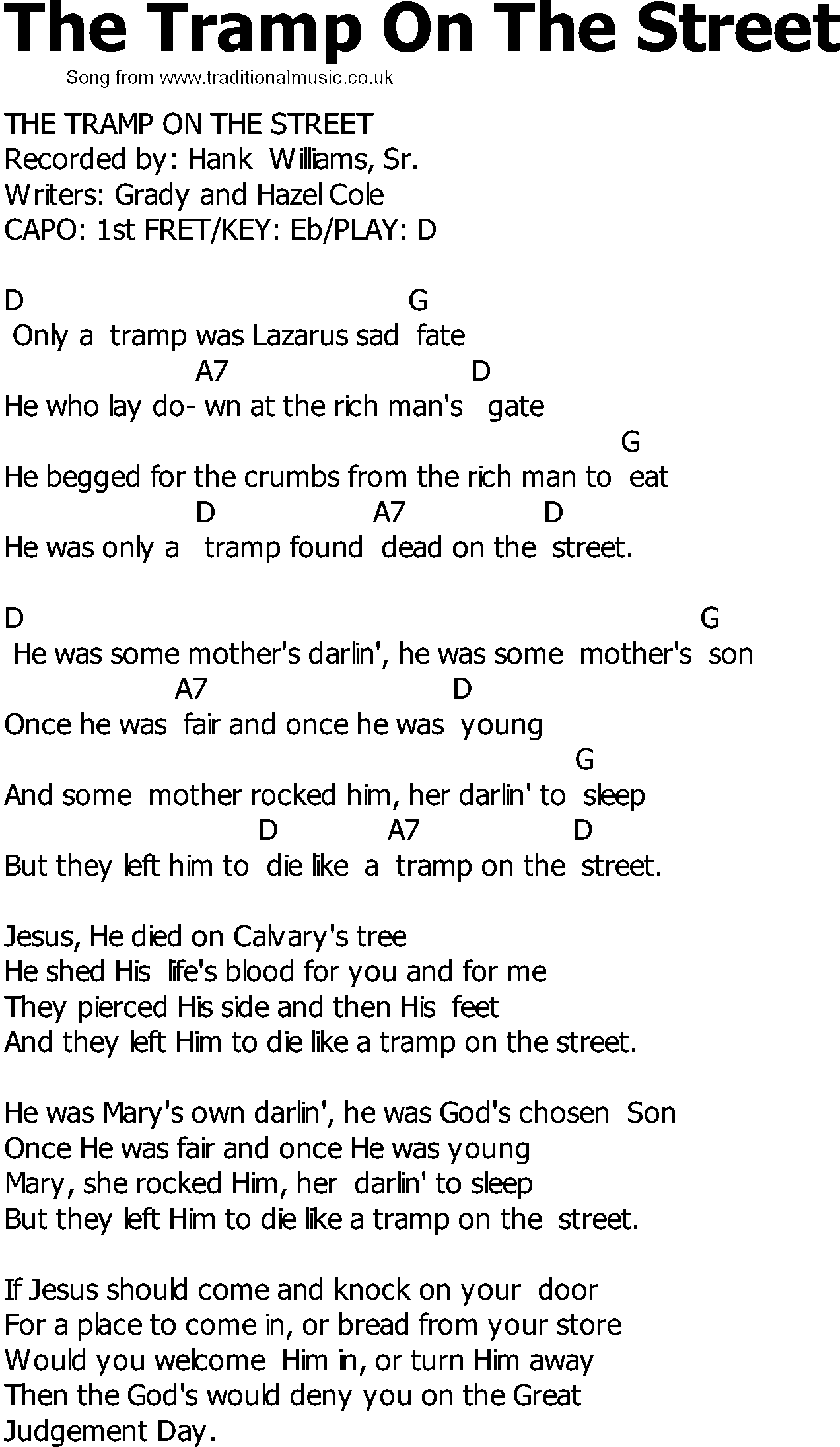 Old Country song lyrics with chords - The Tramp On The Street