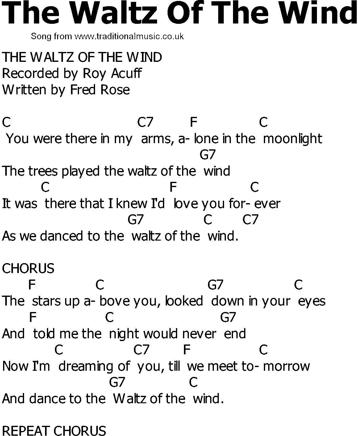Old Country song lyrics with chords - The Waltz Of The Wind