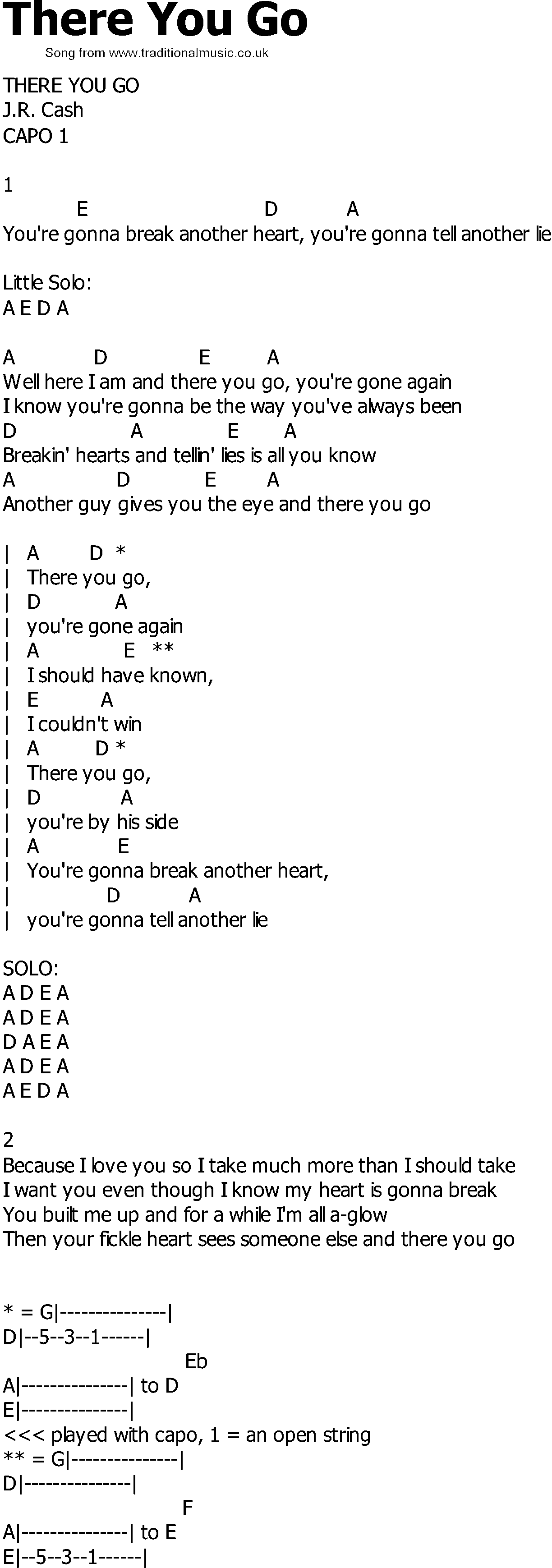 Old Country song lyrics with chords - There You Go