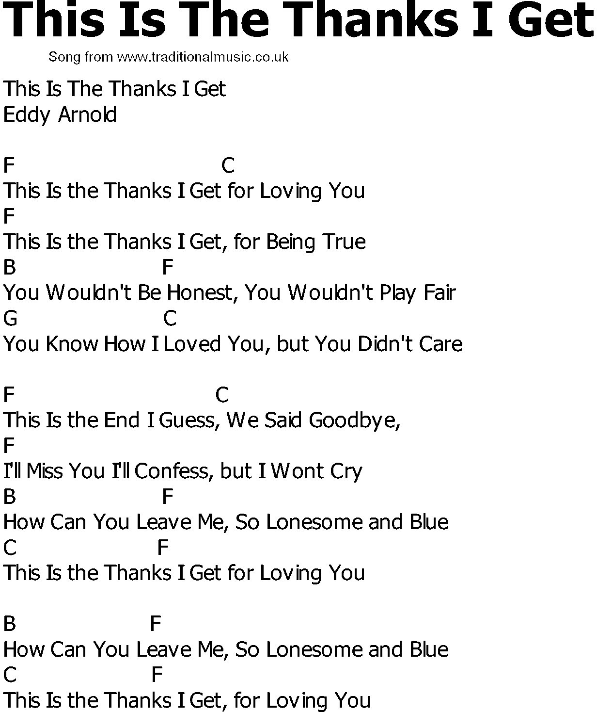 Old Country song lyrics with chords - This Is The Thanks I Get