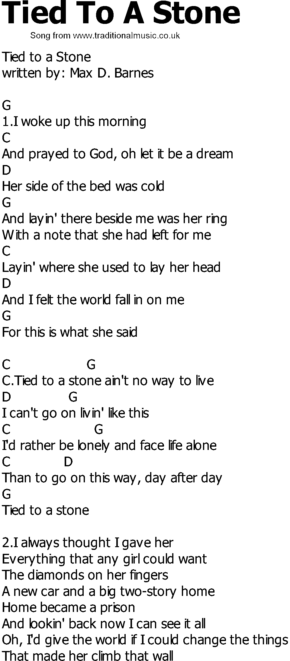 Old Country song lyrics with chords - Tied To A Stone