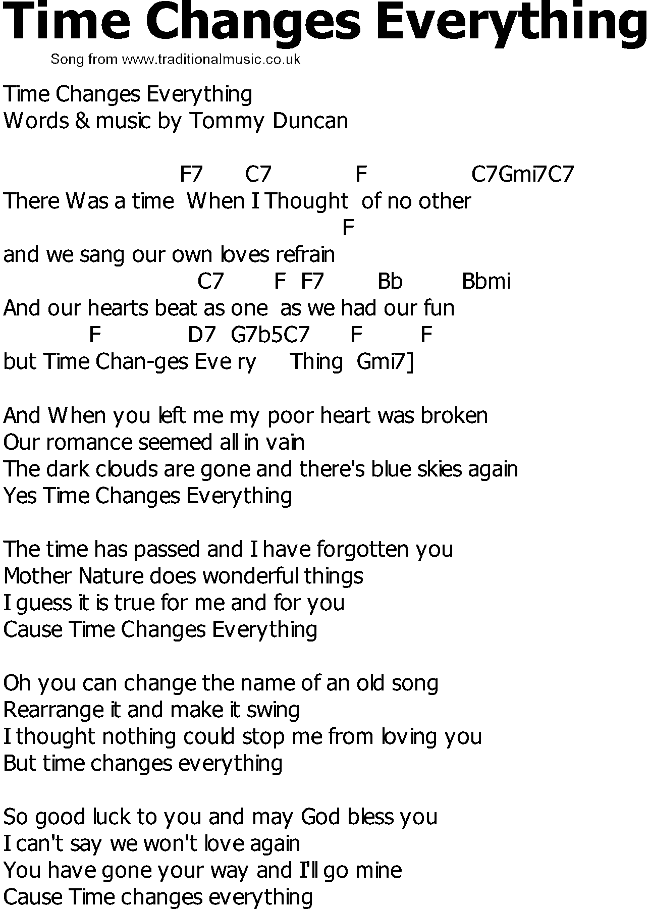 Old Country song lyrics with chords - Time Changes Everything