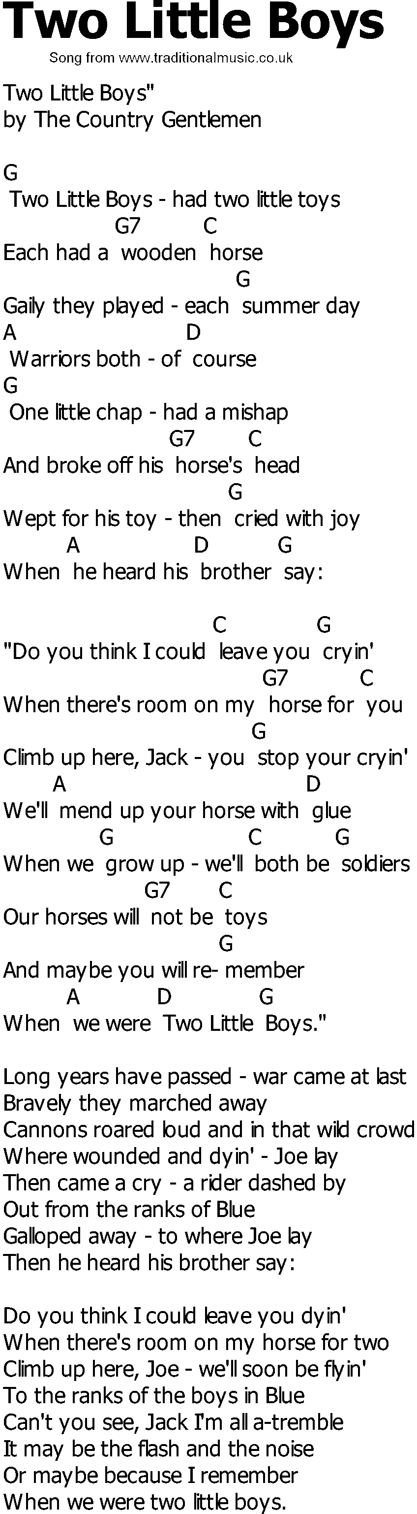 Old Country song lyrics with chords - Two Little Boys