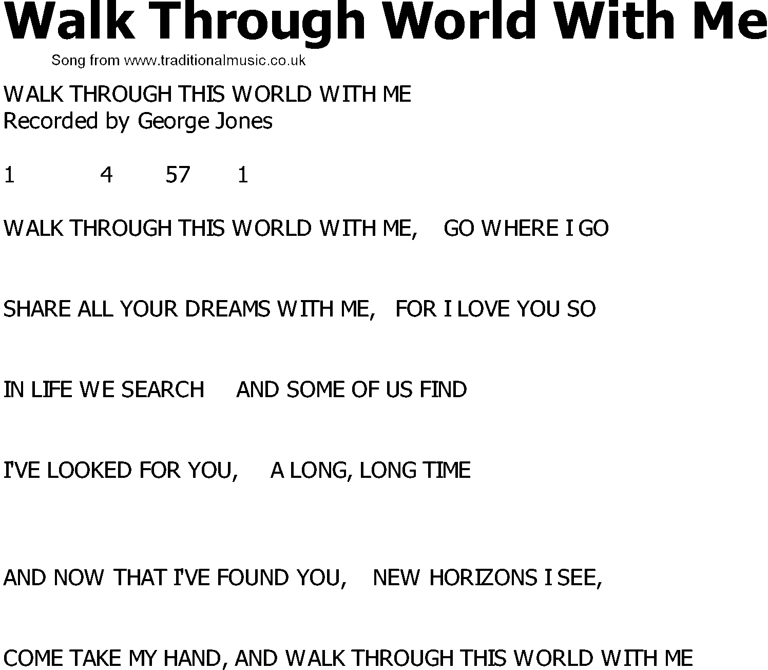 Old Country song lyrics with chords - Walk Through World With Me