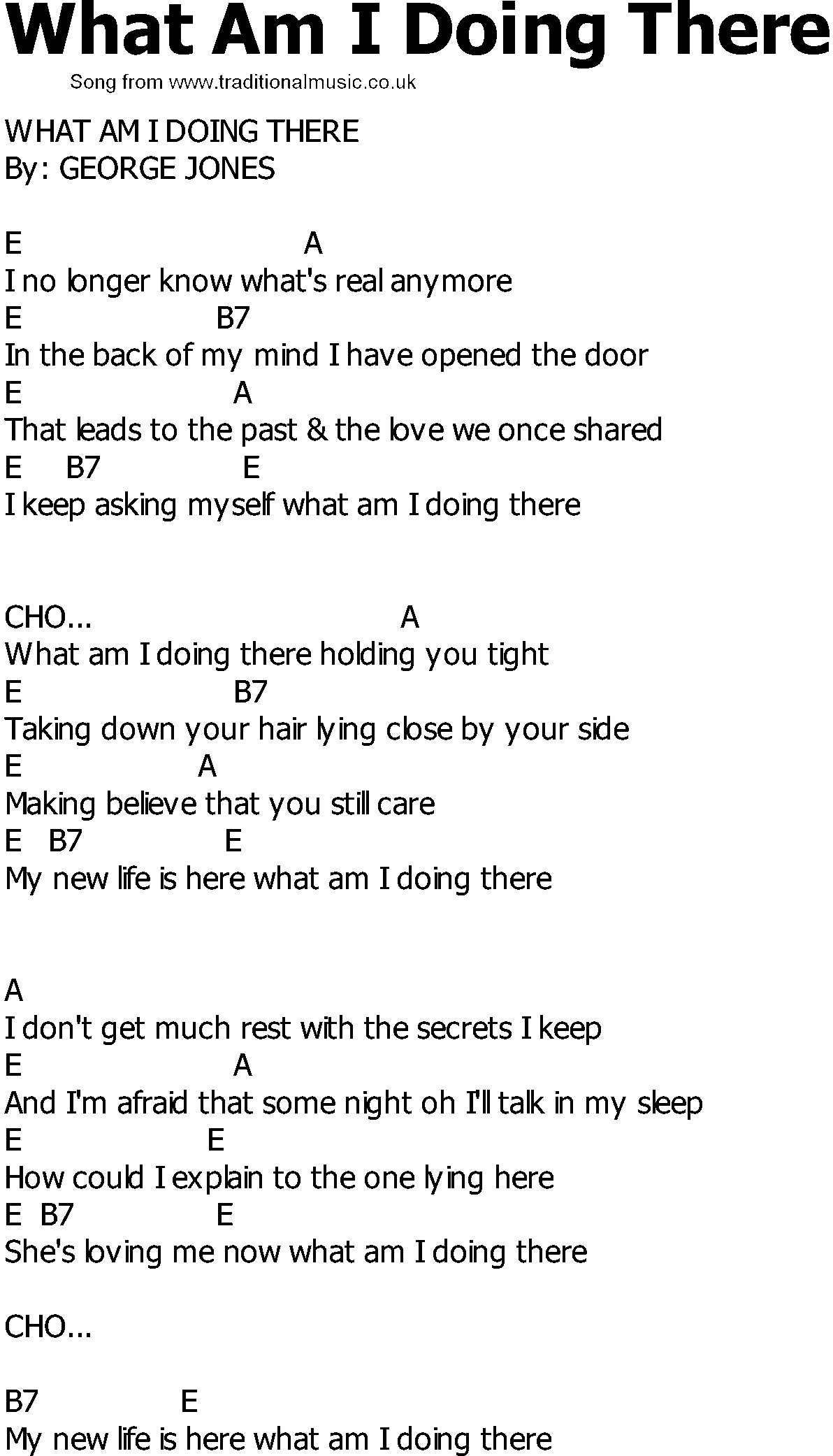 Old Country song lyrics with chords - What Am I Doing There
