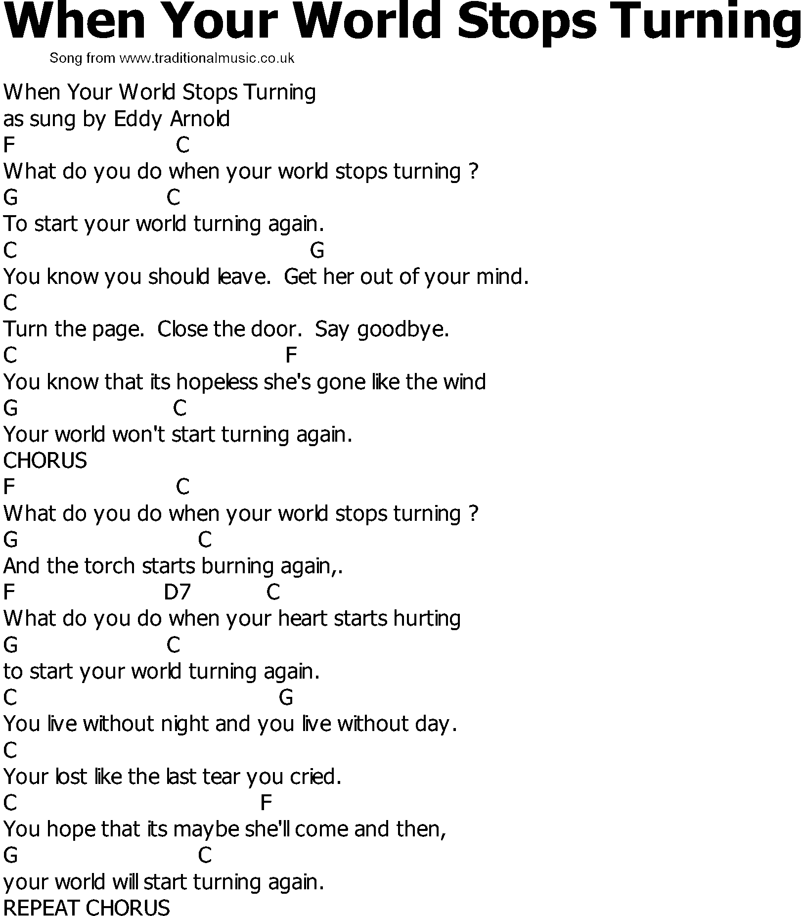 Old Country song lyrics with chords - When Your World Stops Turning