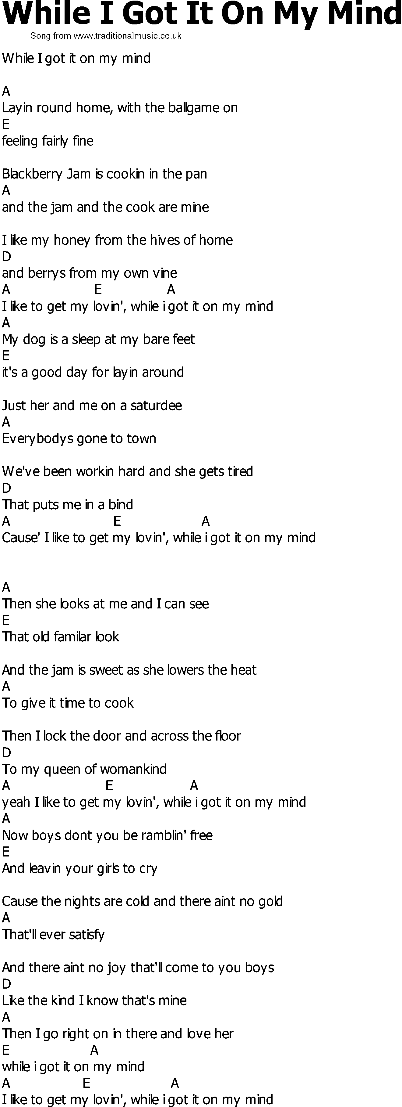 Old Country song lyrics with chords - While I Got It On My Mind