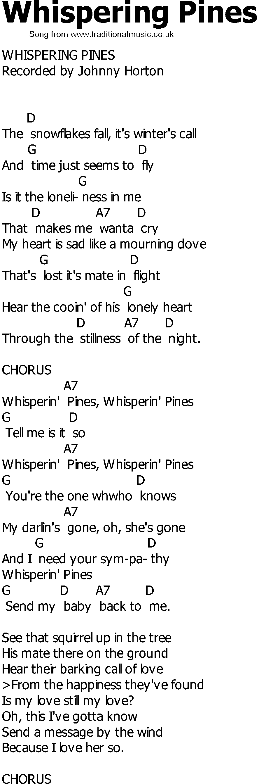 Old Country song lyrics with chords - Whispering Pines