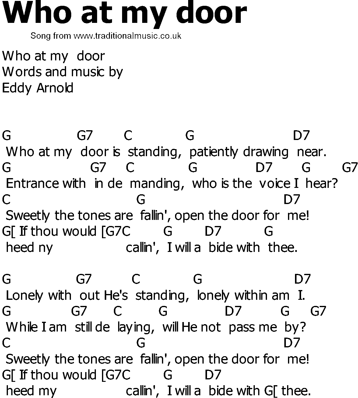 Old Country song lyrics with chords - Who At My Door