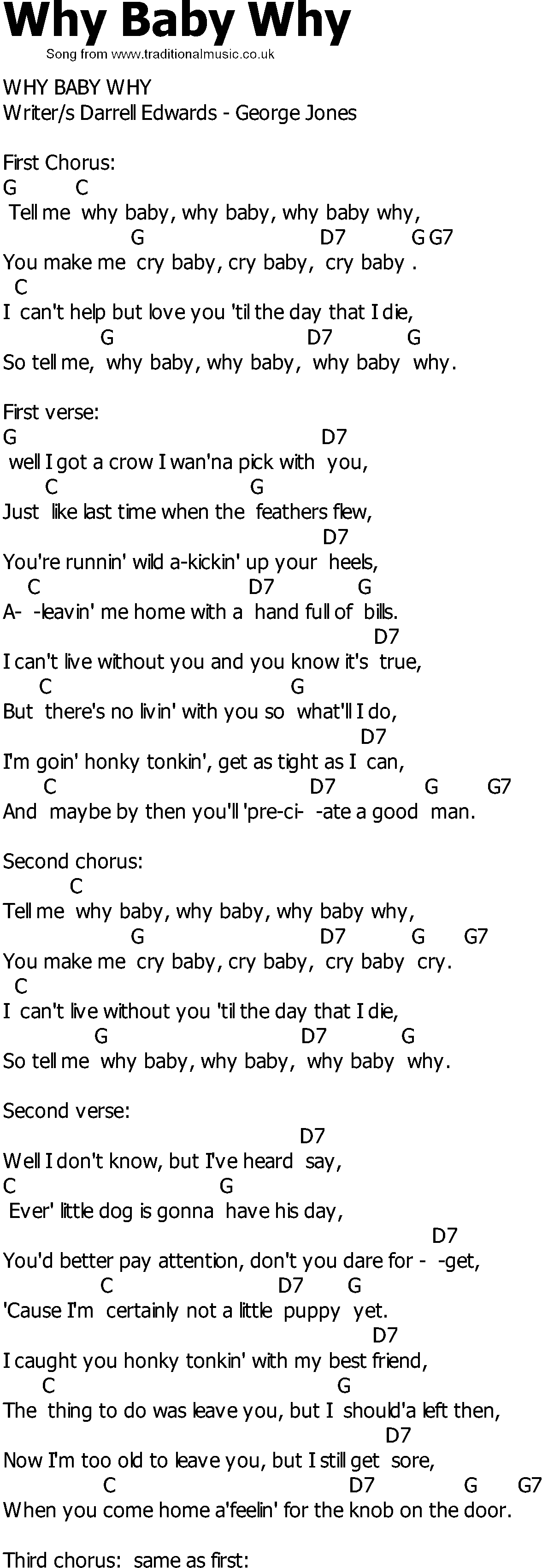 Old Country song lyrics with chords - Why Baby Why
