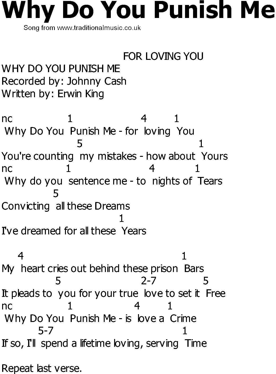 Old Country song lyrics with chords - Why Do You Punish Me