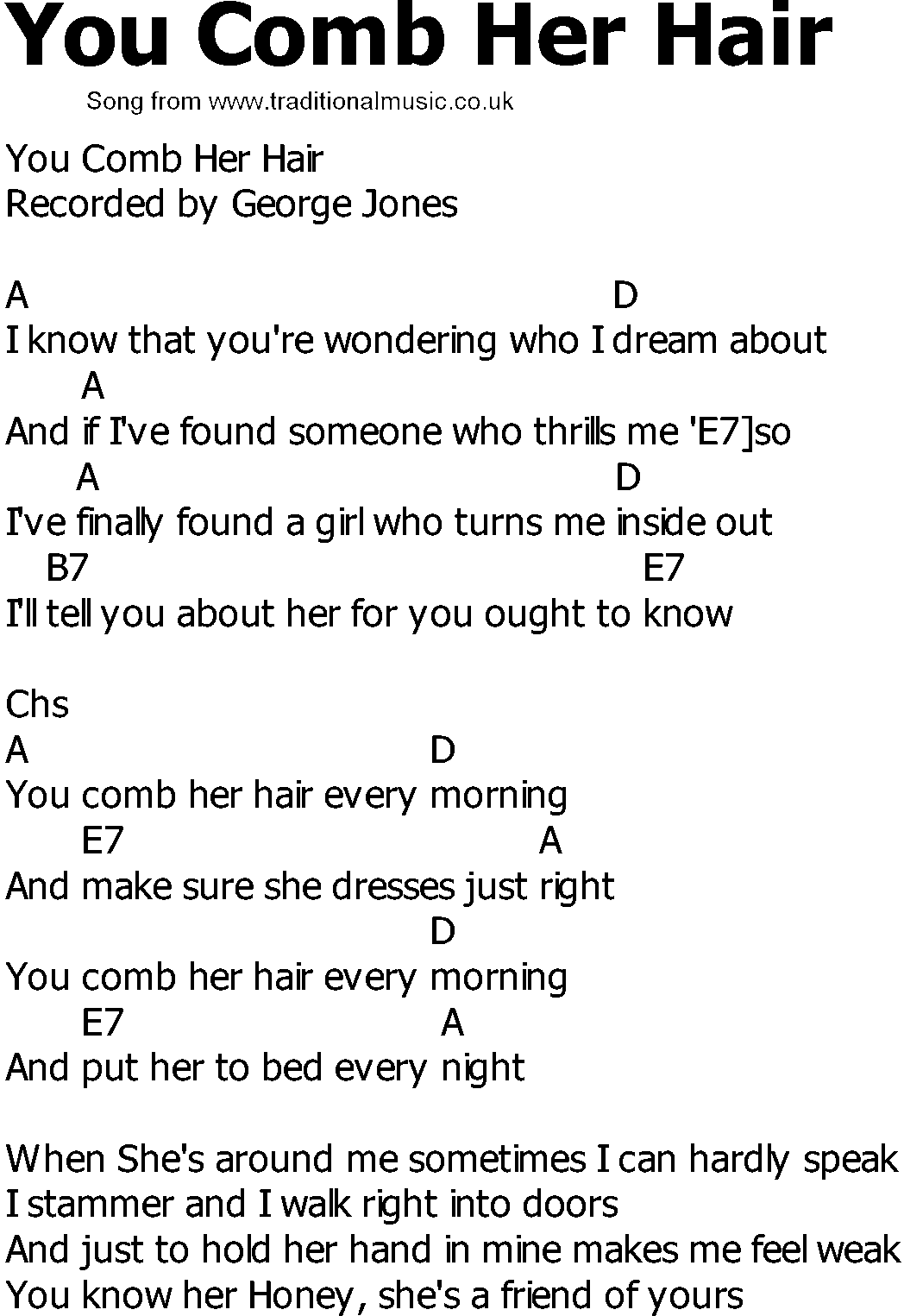 Old Country song lyrics with chords - You Comb Her Hair