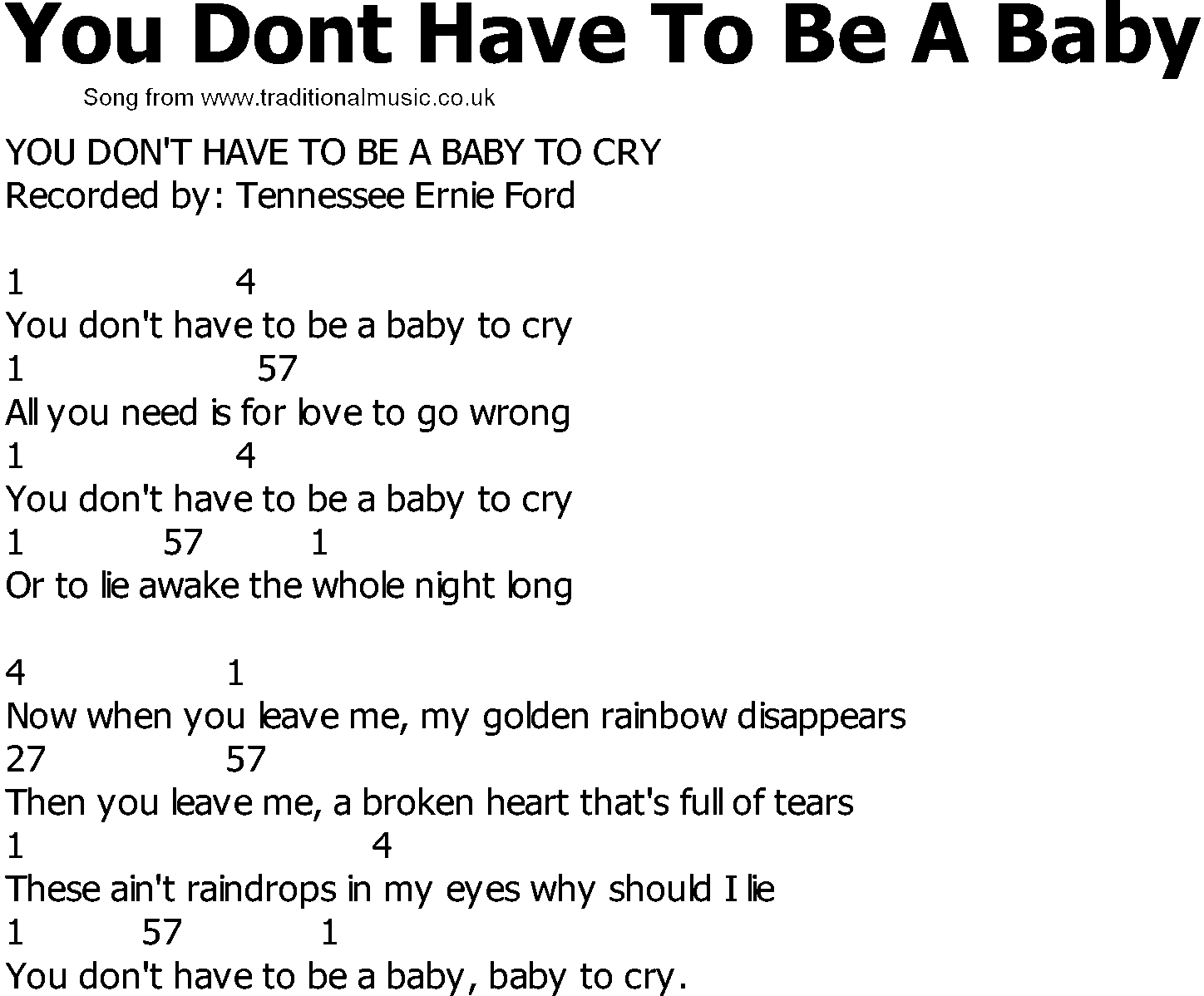 Old Country song lyrics with chords - You Dont Have To Be A Baby