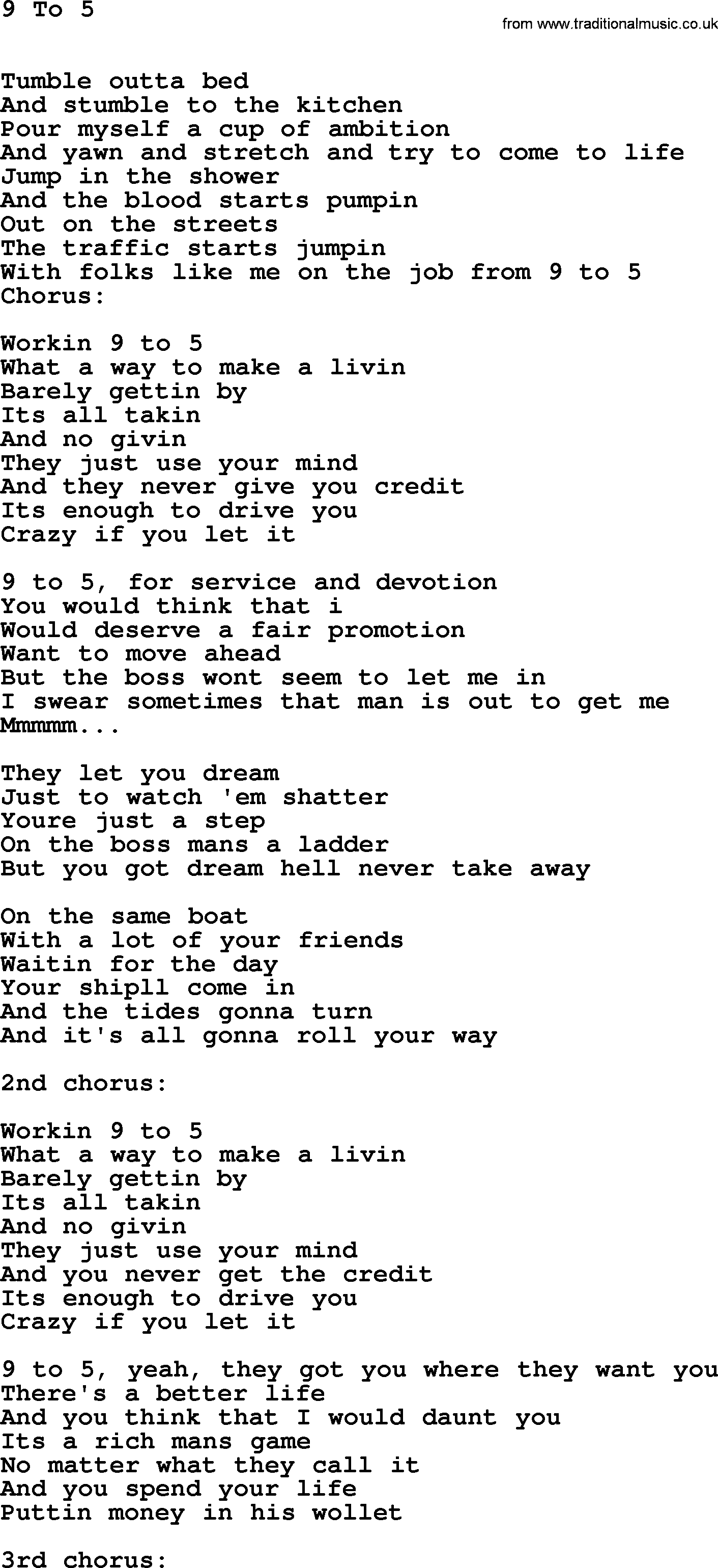 Dolly Parton song 9 To 5.txt lyrics