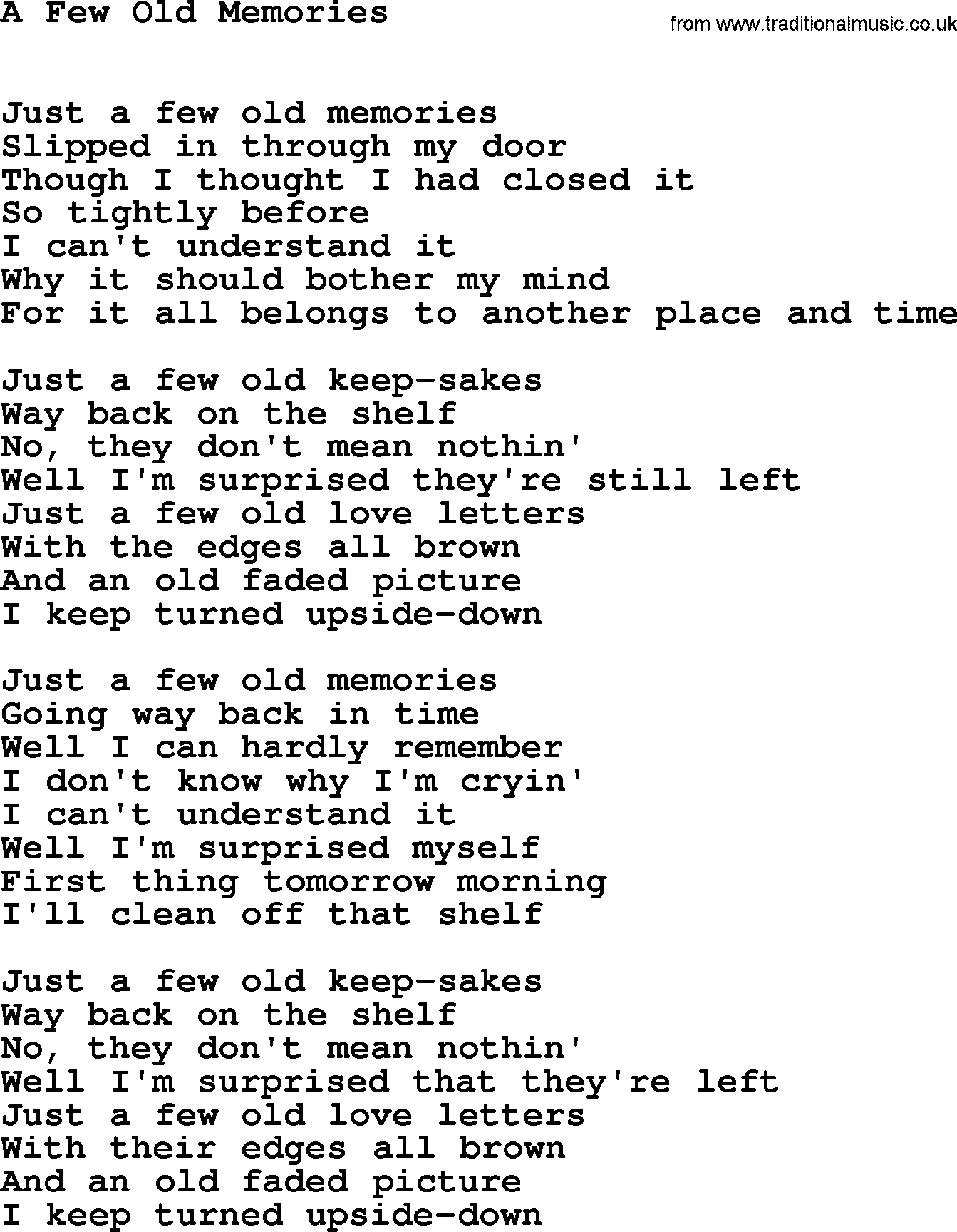 Dolly Parton song A Few Old Memories.txt lyrics