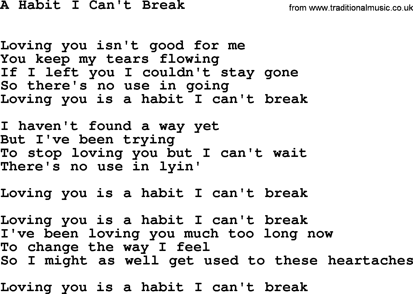 Dolly Parton song A Habit I Can't Break.txt lyrics