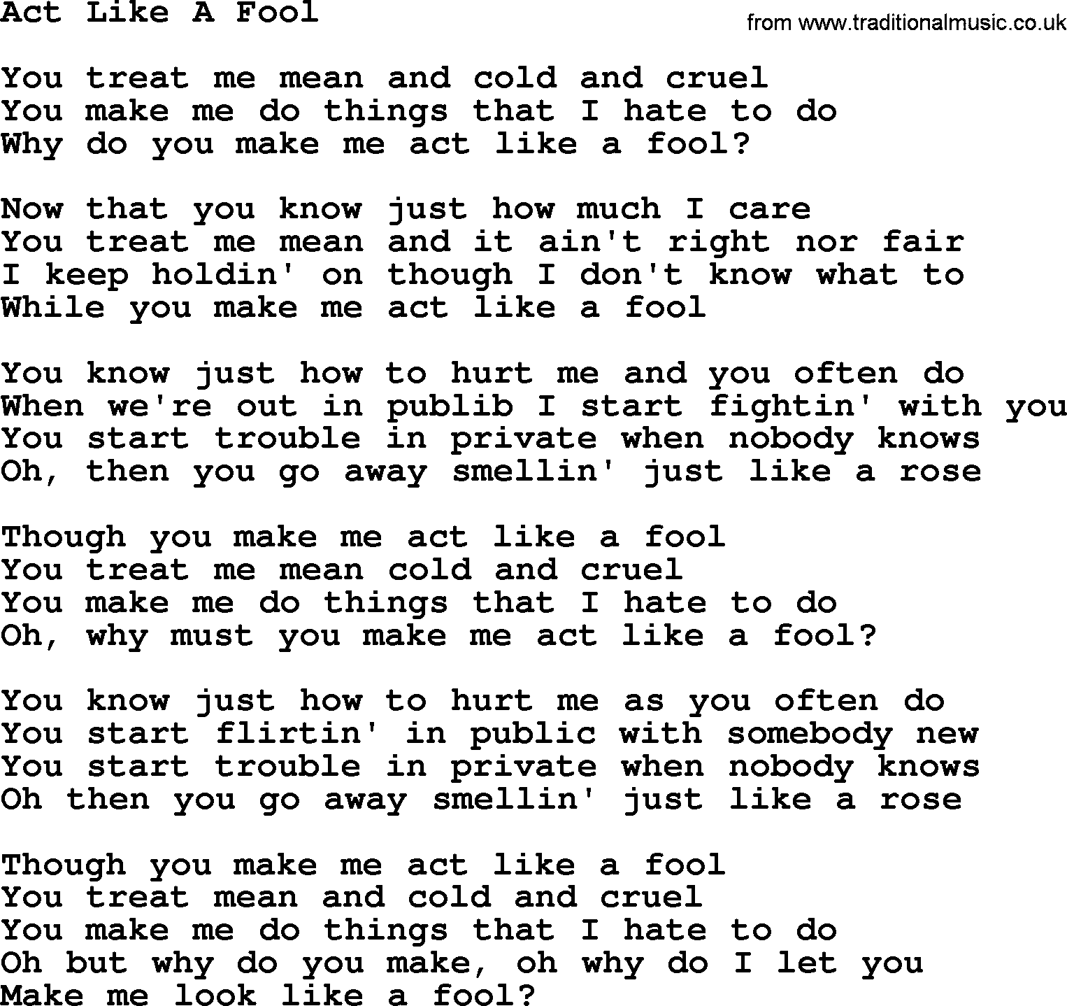 Dolly Parton song Act Like A Fool.txt lyrics