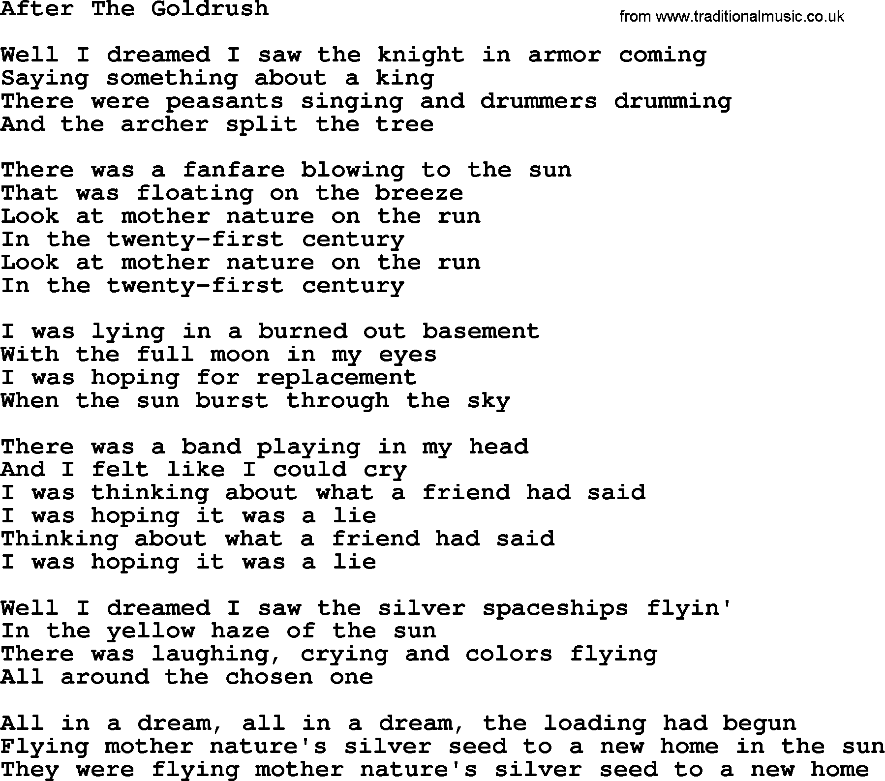 Dolly Parton song After The Goldrush.txt lyrics