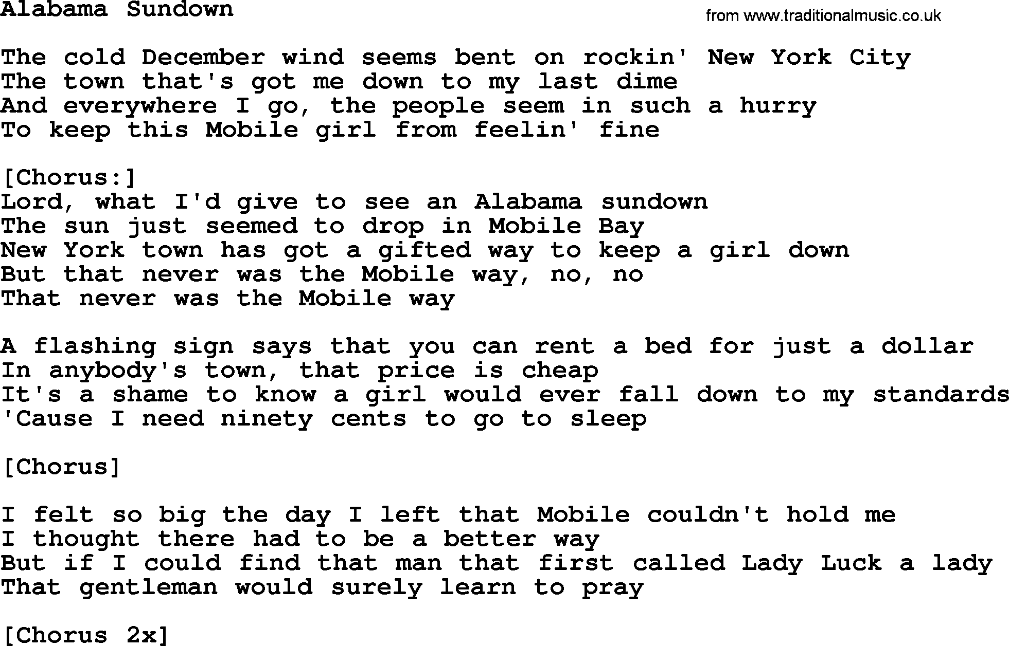 Dolly Parton song Alabama Sundown.txt lyrics