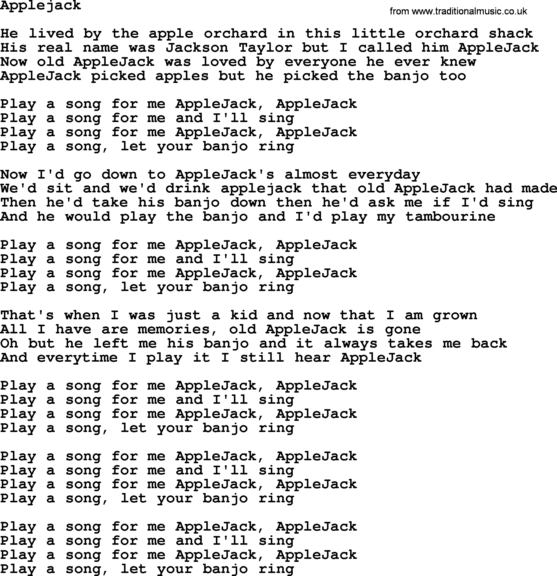 Dolly Parton song Applejack.txt lyrics