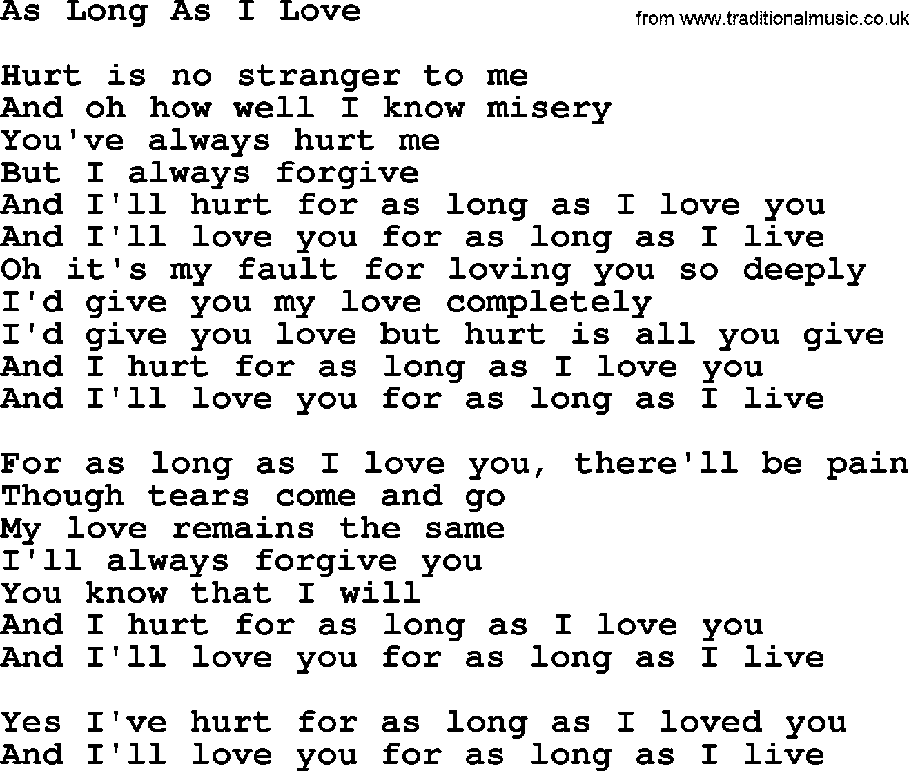 Dolly Parton song As Long As I Love.txt lyrics