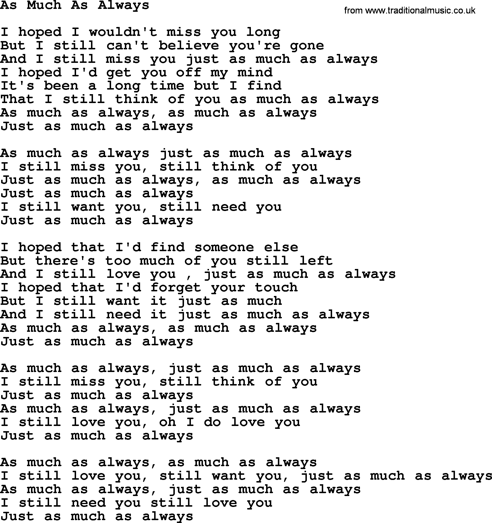 Dolly Parton song As Much As Always.txt lyrics